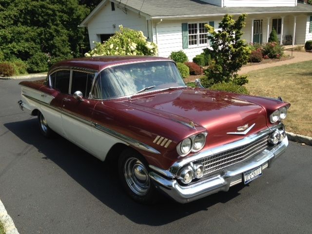 1958 Burgundy & White 2 Tone Chevrolet Bel Air/150/210