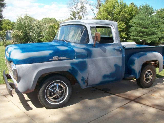 1959 White/Blue & gray primmer Ford F-100 Extended Crew Cab Pickup