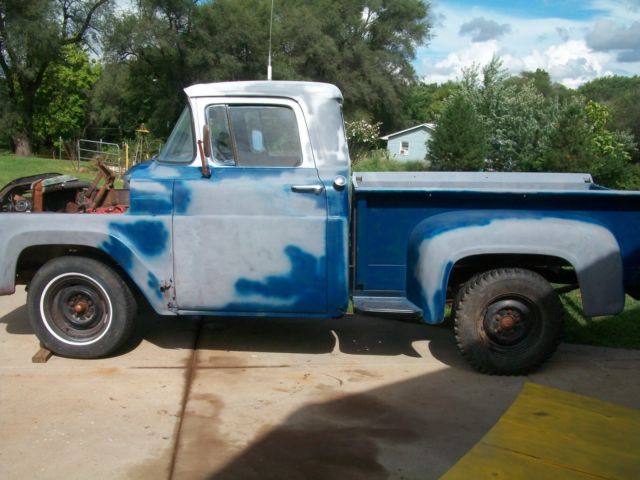 1959 White/Blue & gray primmer Ford F-100 Extended Crew Cab Pickup