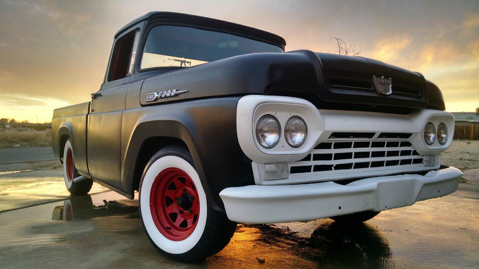 1960 matte black Ford F-100 Standard Cab Pickup