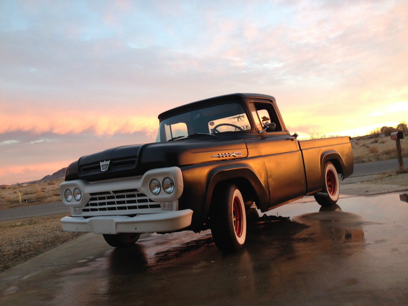 1960 matte black Ford F-100 Standard Cab Pickup