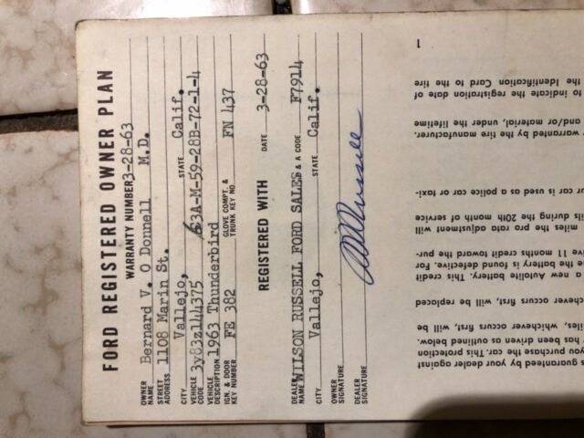 1963 White Ford Thunderbird 2 door