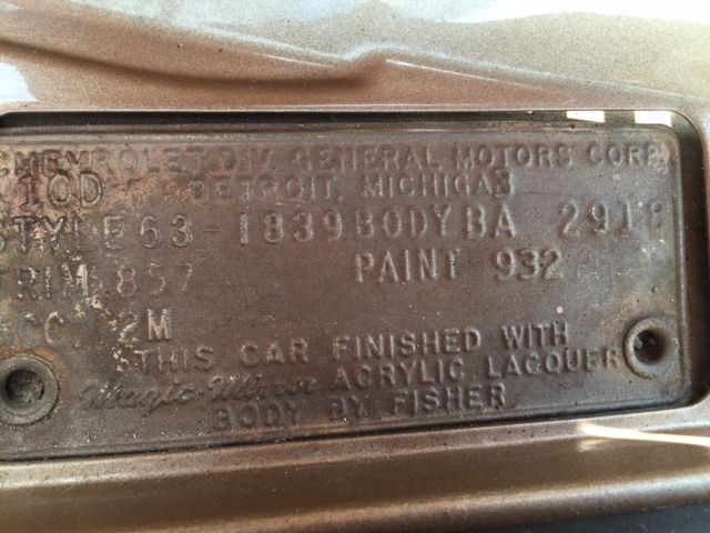 1963 SADDLE TAN CODE 932 Chevrolet Impala PILLARLESS HARD TOP