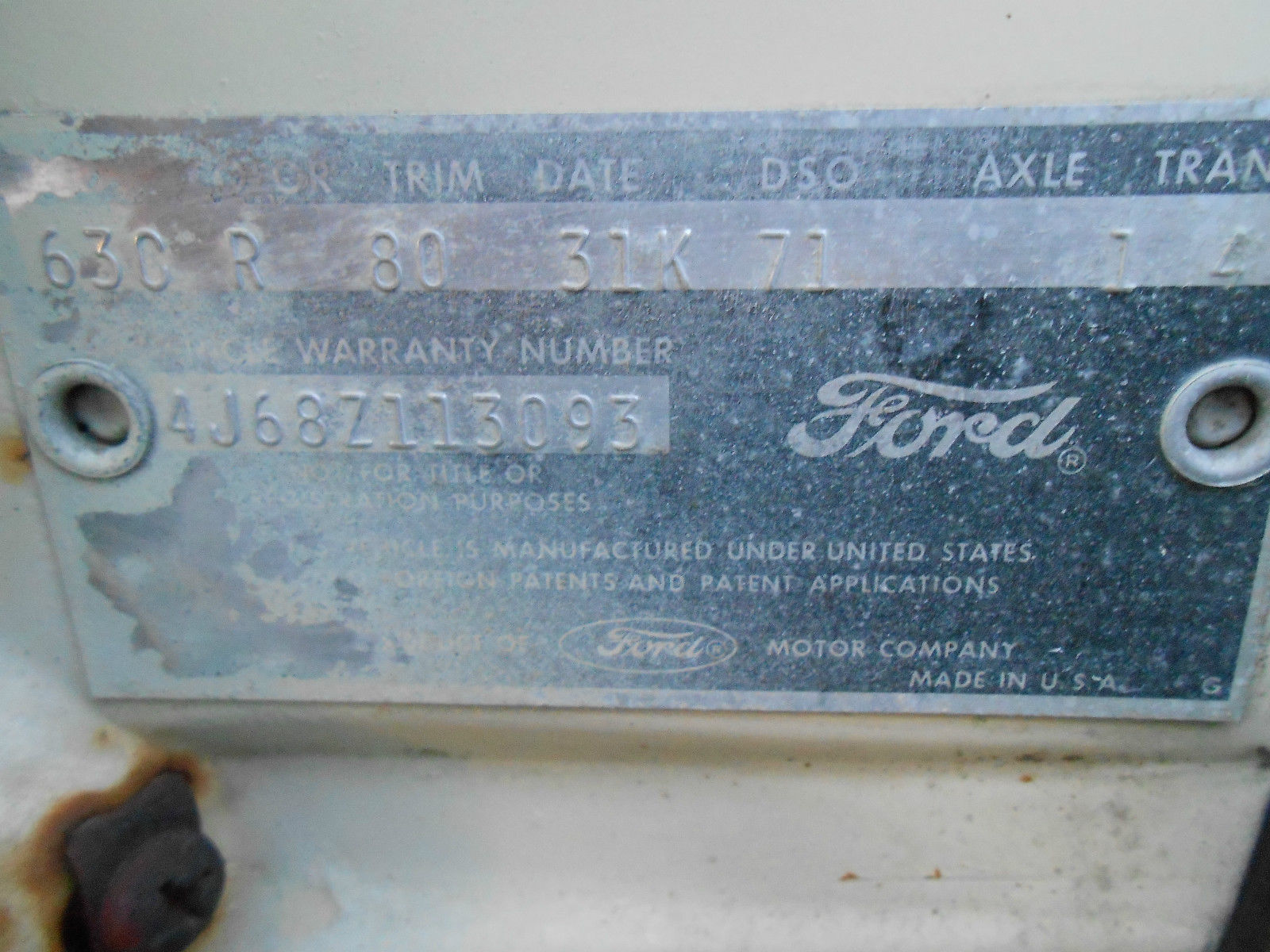 1964 Yellow Ford Galaxie U/K