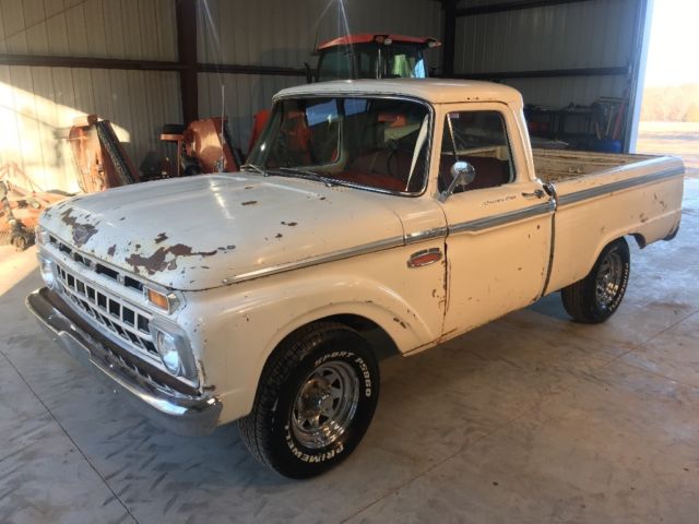 1965 White with some patina in areas. Ford F-100 Custom can short bed
