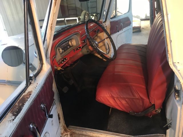 1965 White with some patina in areas. Ford F-100 Custom can short bed