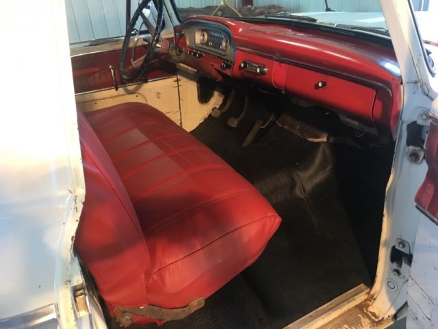 1965 White with some patina in areas. Ford F-100 Custom can short bed