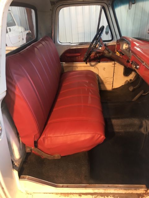 1965 White with some patina in areas. Ford F-100 Custom can short bed