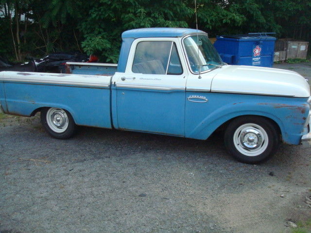 1965 Blue and White Ford F-100 Short Bed
