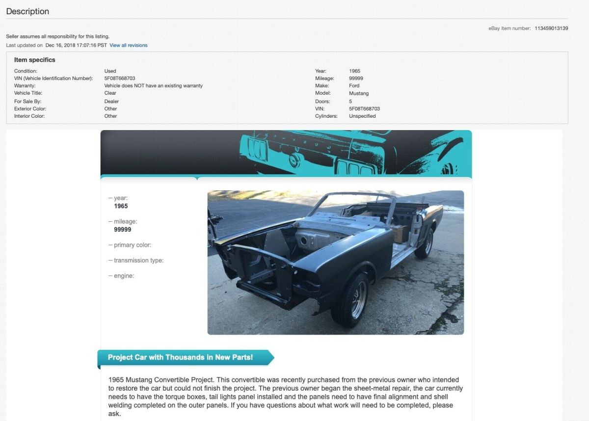 1965 Red Ford Mustang Convertible