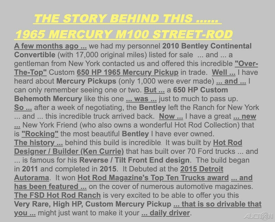 1965 Yellow Ford F-100 Pickup Truck