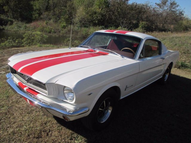 1965 White with Red racing stripes Ford Mustang Fastback