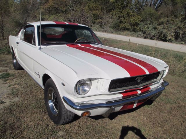 1965 White with Red racing stripes Ford Mustang Fastback
