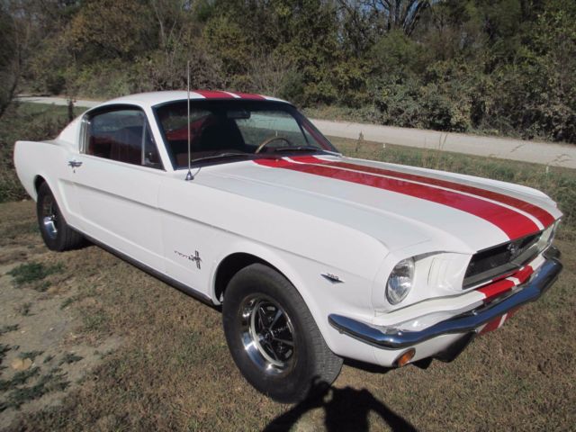 1965 White with Red racing stripes Ford Mustang Fastback