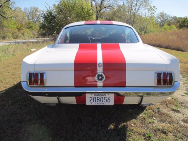 1965 White with Red racing stripes Ford Mustang Fastback