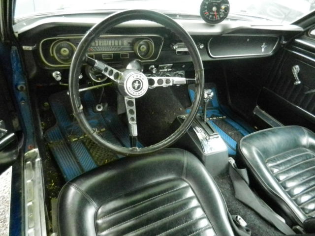 1965 blue w/white racing stripes Ford Mustang 2 door