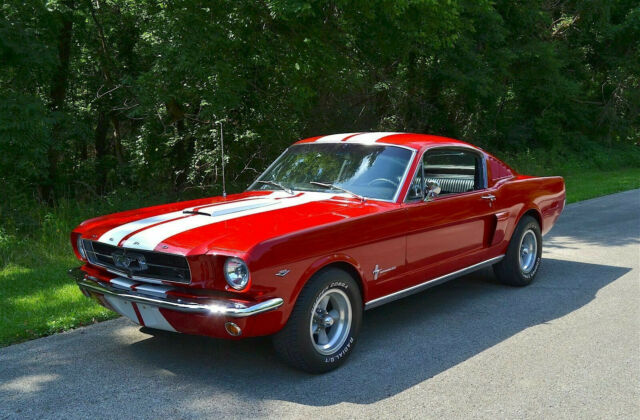 1965 bright red Ford Mustang