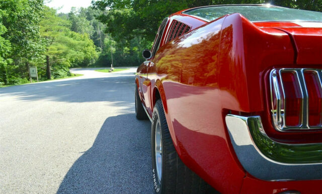 1965 bright red Ford Mustang