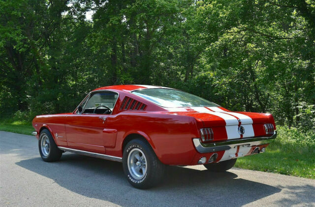 1965 bright red Ford Mustang
