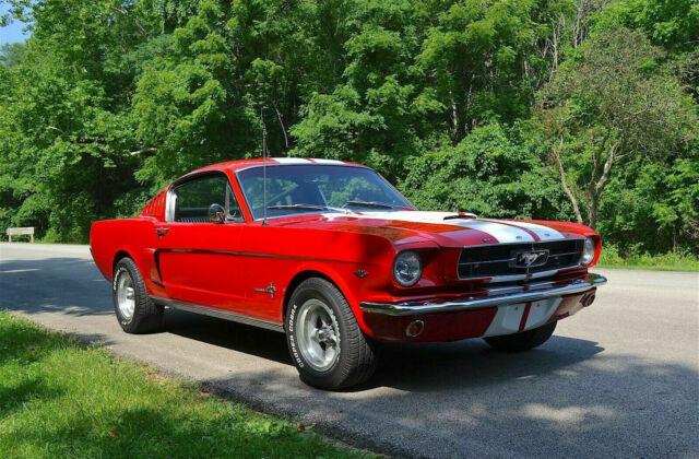 1965 bright red Ford Mustang