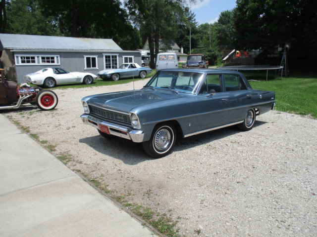 1966 Silver Blue Chevrolet Nova Sedan