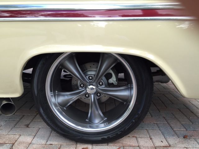 1966 beige and crimson Chevrolet C-10 fleetside long bed