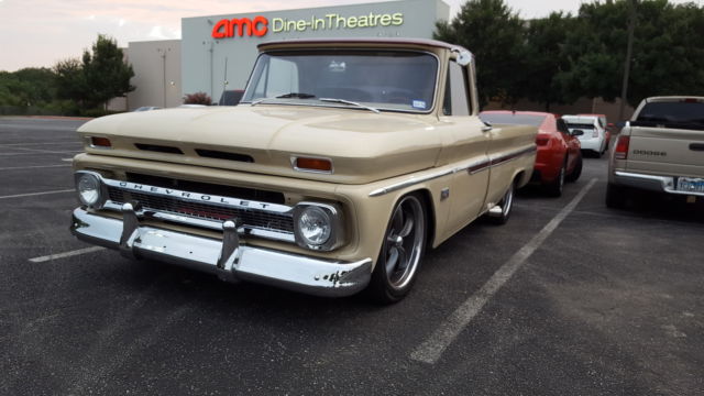 1966 beige and crimson Chevrolet C-10 fleetside long bed