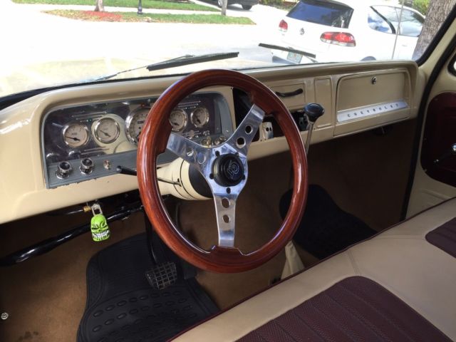 1966 beige and crimson Chevrolet C-10 fleetside long bed