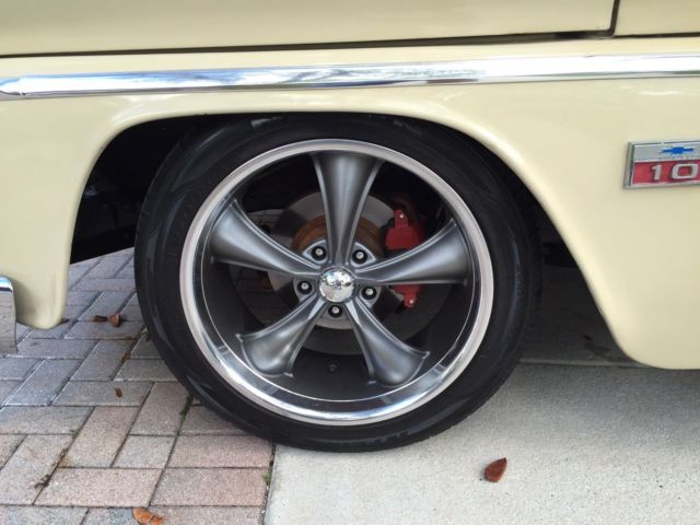 1966 beige and crimson Chevrolet C-10 fleetside long bed