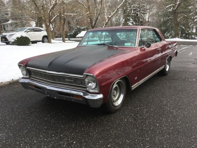 1966 Maroon Chevrolet Nova Sedan