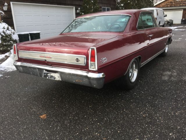 1966 Maroon Chevrolet Nova Sedan
