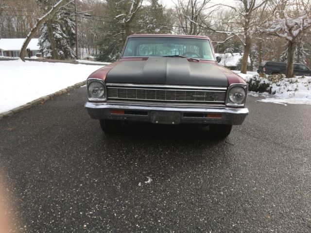 1966 Maroon Chevrolet Nova Sedan
