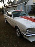 1966 pearl white with red stripes Ford Mustang Coupe