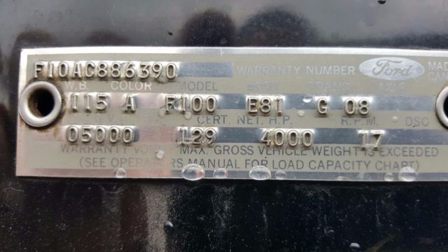 1966 Black Ford F-100 Standard Cab Pickup