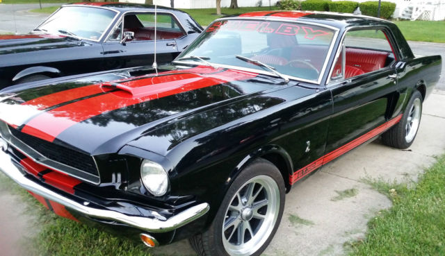 1966 Raven black with red Shelby gt 350 stripping Ford Mustang Coupe
