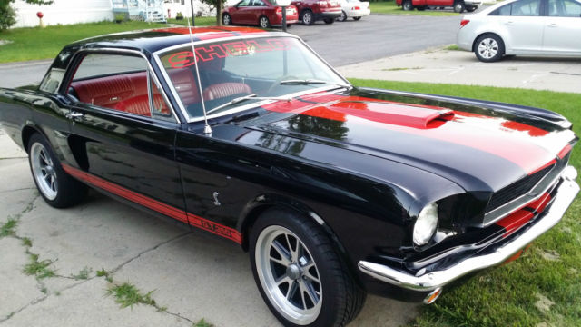 1966 Raven black with red Shelby gt 350 stripping Ford Mustang Coupe