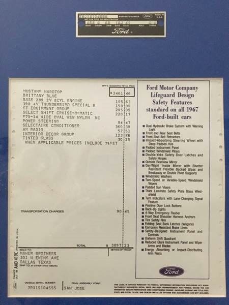 1967 Blue Ford Mustang Coupe