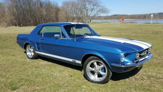 1967 Blue with white stripes Ford Mustang Coupe