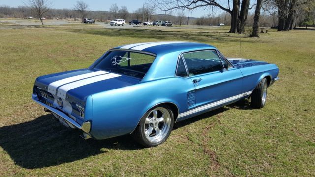 1967 Blue with white stripes Ford Mustang Coupe