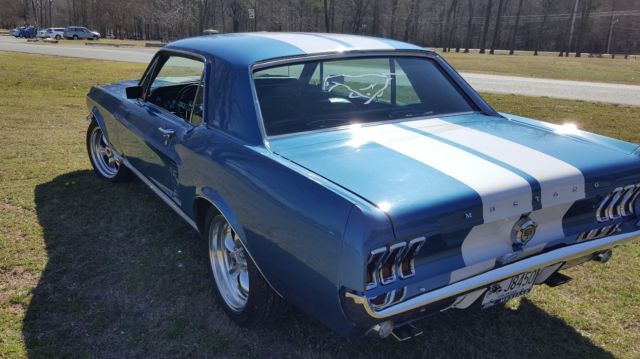 1967 Blue with white stripes Ford Mustang Coupe