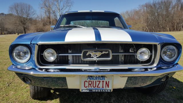 1967 Blue with white stripes Ford Mustang Coupe