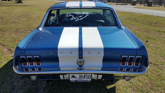 1967 Blue with white stripes Ford Mustang Coupe