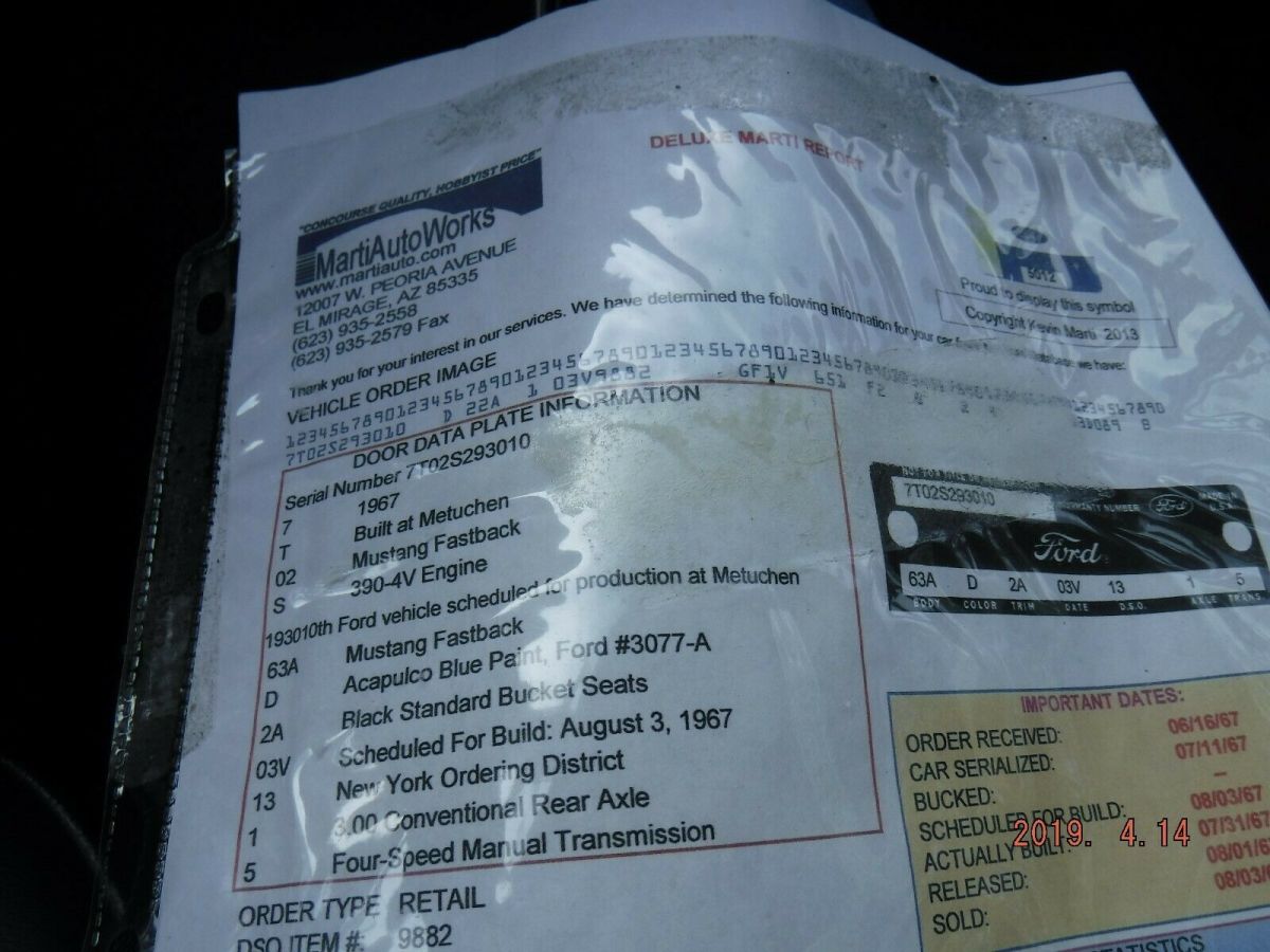 1967 ACAPULCO BLUE Ford Mustang Hardtop