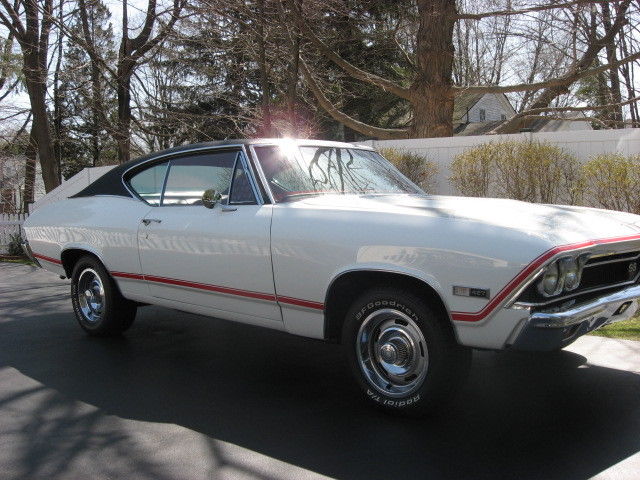 1968 white with black vinyl top Chevrolet Chevelle two door hard top