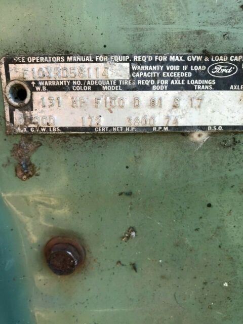 1968 Green Ford F-100 Standard Cab Pickup