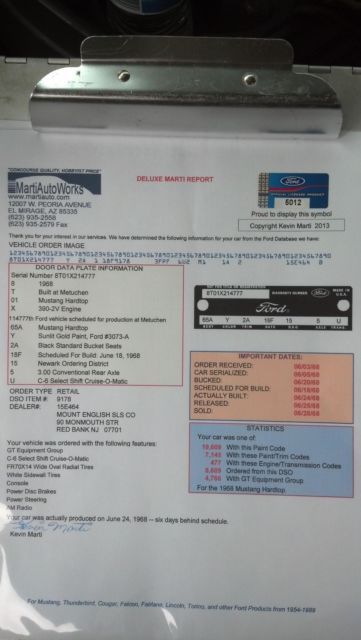 1968 Sunlite gold Ford Mustang Coupe