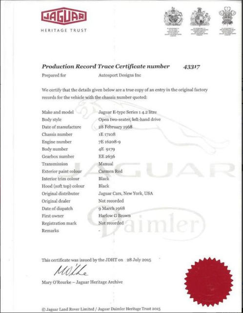 1968 Red Jaguar E-Type Convertible