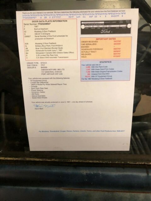 1967 Blue Ford Mustang Fastback