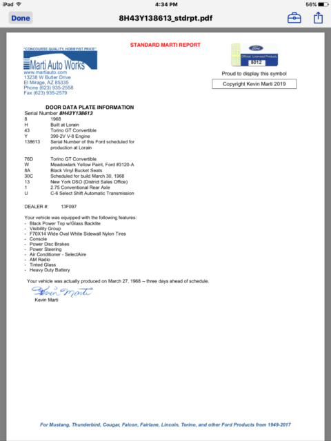1968 Yellow Ford Torino Convertible