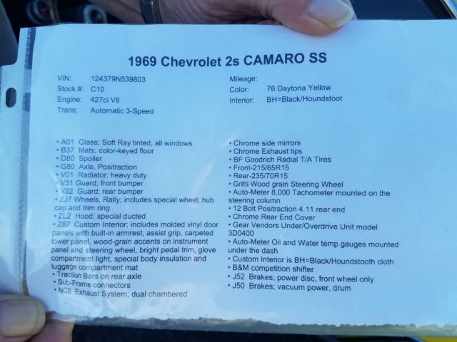 1969 Daytona Yellow Chevrolet Camaro